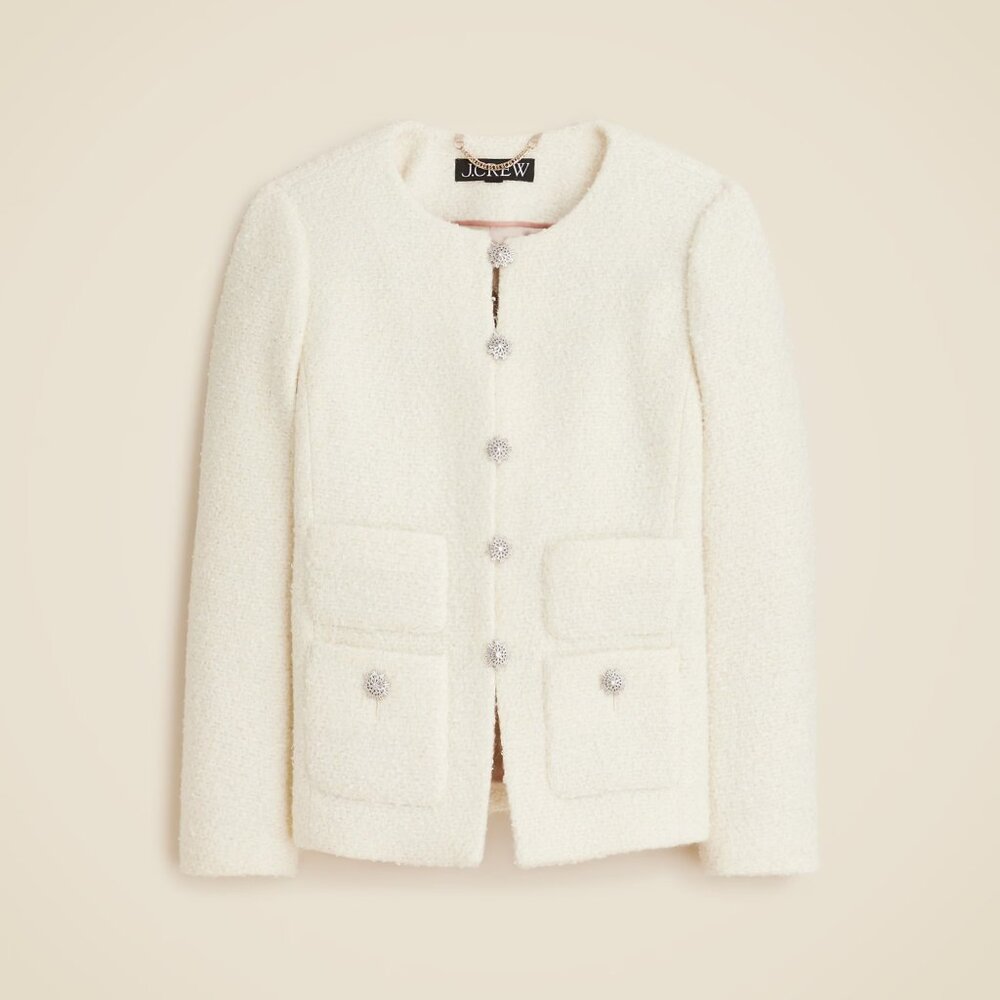 NWT J.Crew Collection Lady Jacket in Meringue Textured Tweed Jewel Button 4 $378